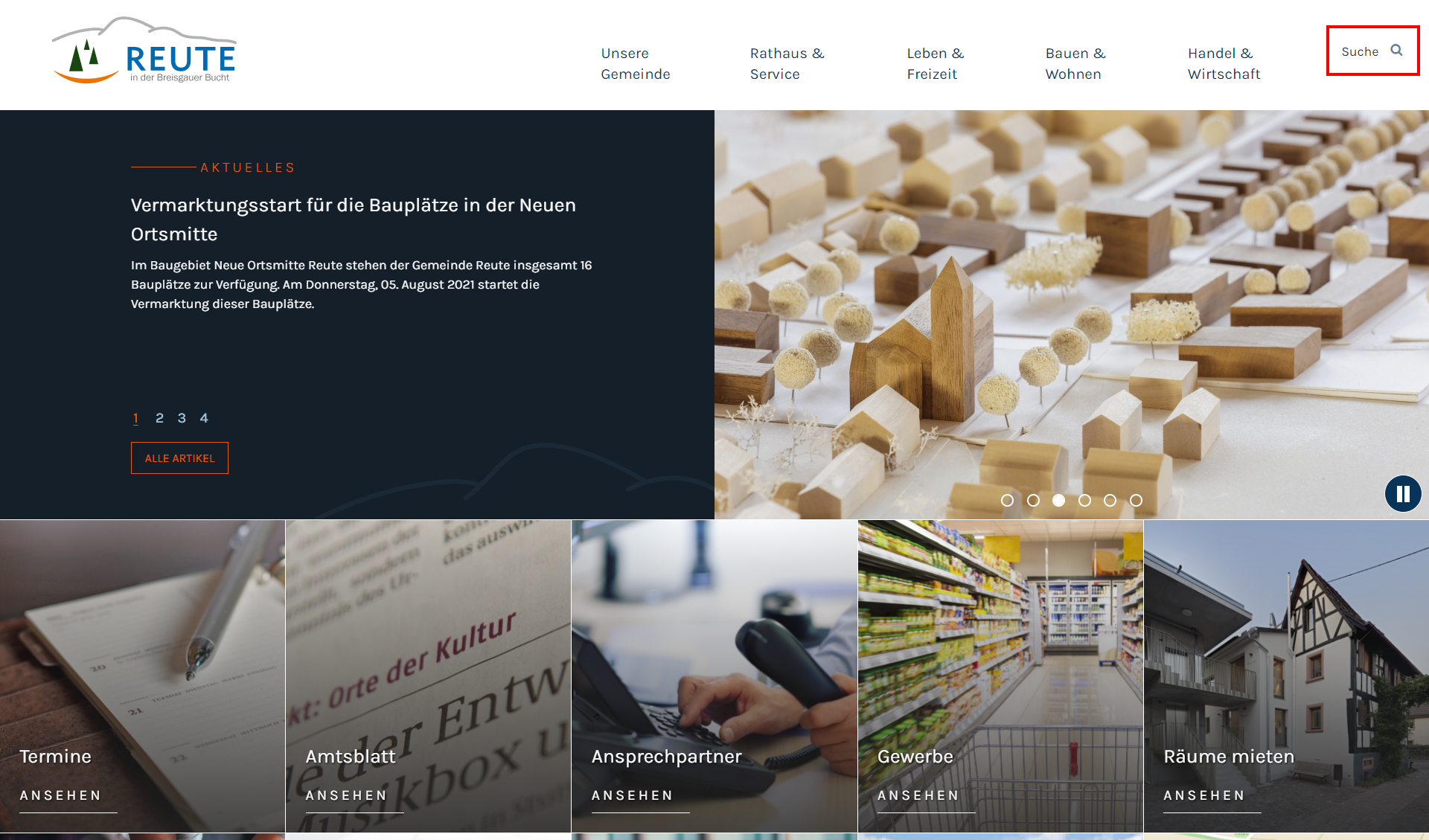 Suche auf der Startseite